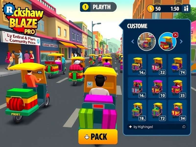 Rickshaw Blaze Run Pro customization screen showing various rickshaw designs